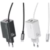 USAMS JC Series CC266 cargador rápido GaN de 65W 2xUSB-C 1xUSB-A con cable USB-C integrado 1,5m blanco