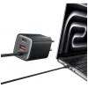USAMS JC Series CC266 cargador rápido GaN de 65W 2xUSB-C 1xUSB-A con cable USB-C integrado 1,5m blanco