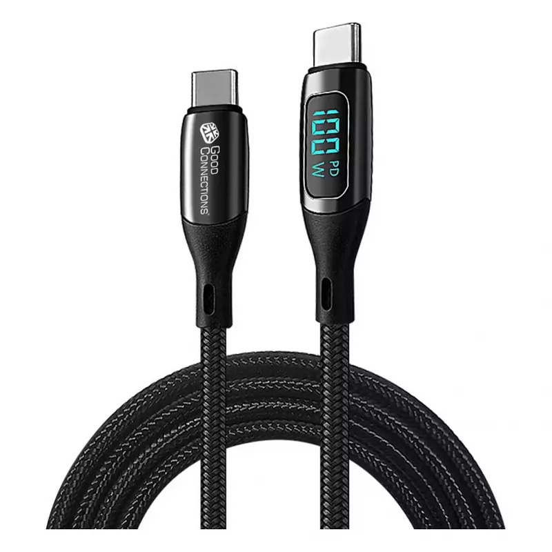 Good Connections cable de carga y datos USB 2.0 100W con pantalla digital USB-C a USB-C 1m negro