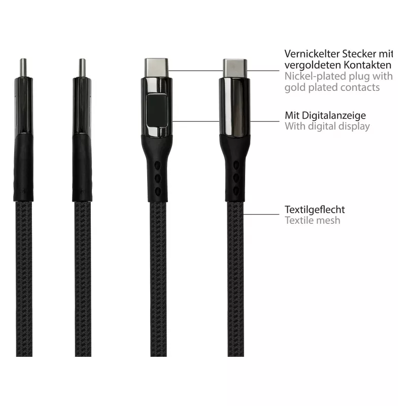 Good Connections cable de carga y datos USB 2.0 100W con pantalla digital USB-C a USB-C 1m negro