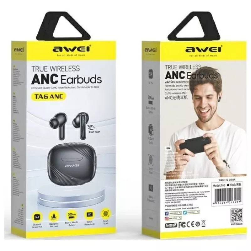 AWEI TA6 auriculares Bluetooth ANC negros