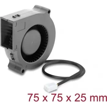 Delock ventilador radial 12 V DC 75 x 75 x 25 mm con conector de ventilador de 3 pines, negro (67494)