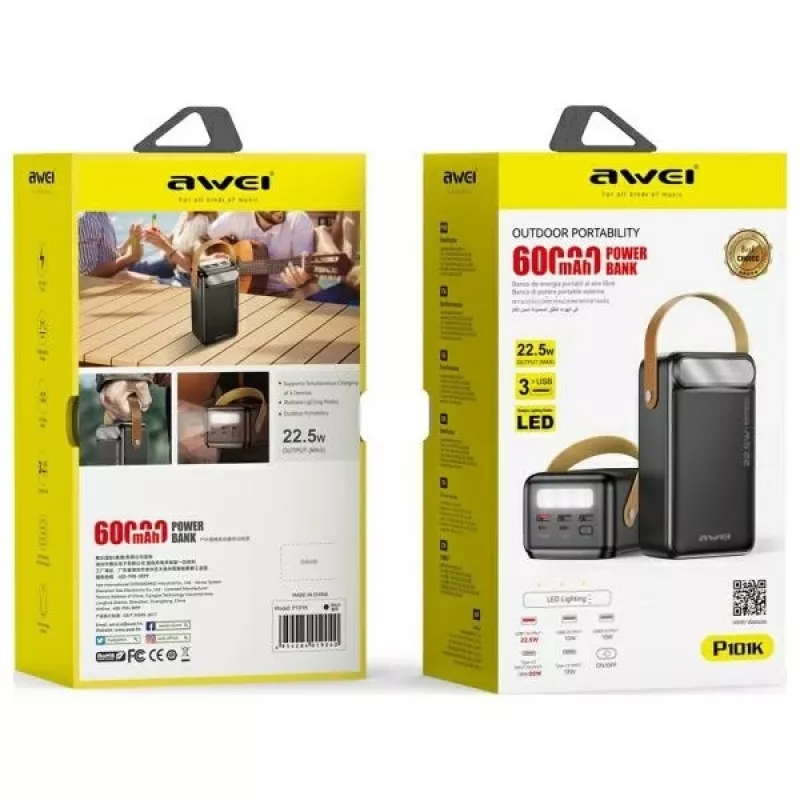 AWEI PowerBank P101K 60000mAh 22,5W negro