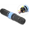 Delock Conector de cable con cierre de bayoneta de 3 polos conector macho a conector hembra, IP68 impermeable para diámetro de cable 5 - 9 mm, incl. juntas para 9 - 12 mm, sin herramientas, negro (87249)