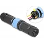 Delock Conector de cable con cierre de bayoneta de 3 polos conector macho a conector hembra, IP68 impermeable para diámetro de cable 5 - 9 mm, incl. juntas para 9 - 12 mm, sin herramientas, negro (87249)