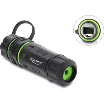 Delock Acoplador RJ12 conector hembra a conector hembra con rosca M20 x 1,5 mm y tapa protectora, IP68 resistente al polvo y al agua (87176)
