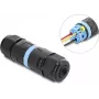 Delock Conector de cable en línea de 3 pines, IP68 impermeable, conexión por abrazadera, sin herramientas, para diámetro de cable 5-9 mm, incl. juntas para 9-12 mm, negro (87243)