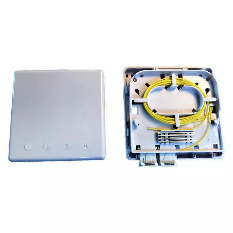 EFB Elektronik caja FTTH para 4 acopladores SC-S o LC-D 80x80 con guía de cables, versión termorretráctil