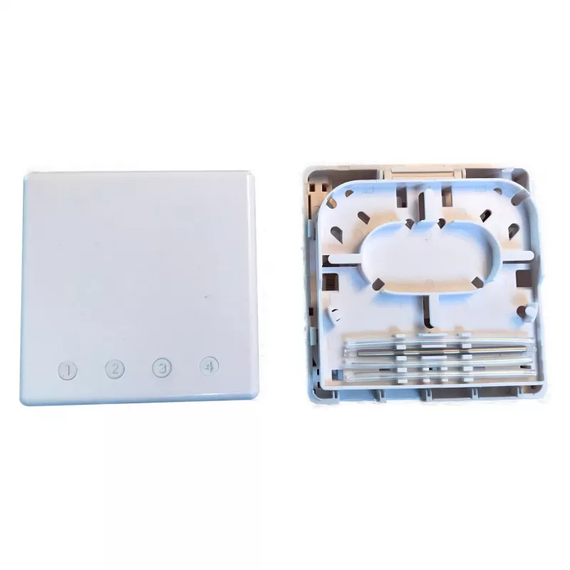 EFB Elektronik caja FTTH para 4 acopladores SC-S o LC-D 80x80 con guía de cables, versión termorretráctil