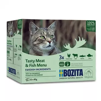 BOZITA Tasty Meat & Fish Menu en gelatina - Alimento húmedo para gatos - 12 x 85g