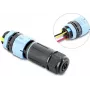 Delock Conector de cable con cierre de bayoneta de 3 polos conector macho a conector hembra con carcasa para montaje en panel, IP68 impermeable para diámetro de cable 5 - 9 mm, incl. junta para 9 - 12 mm, sin herramientas negro (87250)