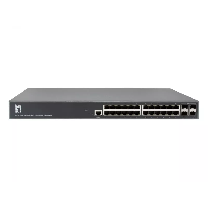 LevelOne TURING Switch Gigabit gestionado L3 Lite de 28 puertos, 24 x 1G RJ45, 4 x 1G/10G SFP+ Uplinks