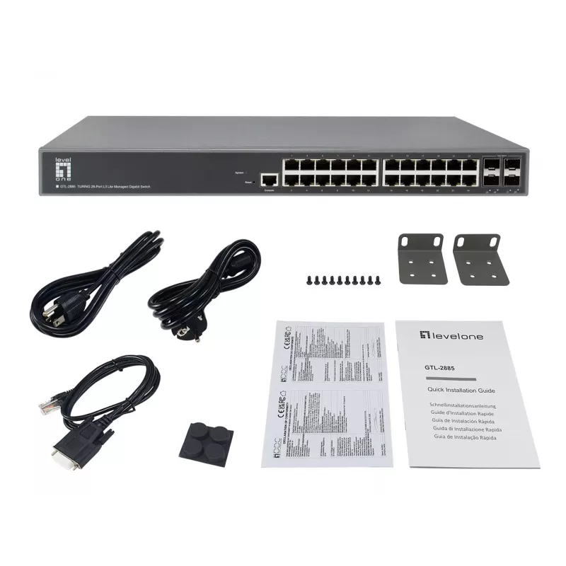 LevelOne TURING Switch Gigabit gestionado L3 Lite de 28 puertos, 24 x 1G RJ45, 4 x 1G/10G SFP+ Uplinks