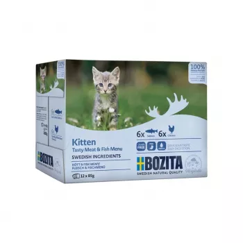 Bozita Chunks in Sauce con pescado y carne para gatitos Multibox 12x85g