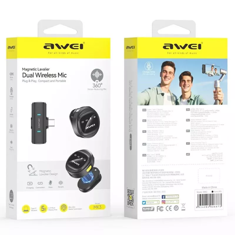 AWEI MK3 Duo micrófono lavalier inalámbrico negro