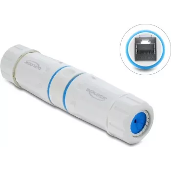 Delock acoplador RJ45 hembra a hembra Cat.6A con rosca M23,5 x 1,5 mm IP68 estanco al polvo y al agua blanco (90661)