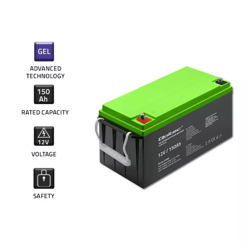 Qoltec batería de gel 12V 150Ah (GEL) - VRLA, sin mantenimiento, 41,8 kg