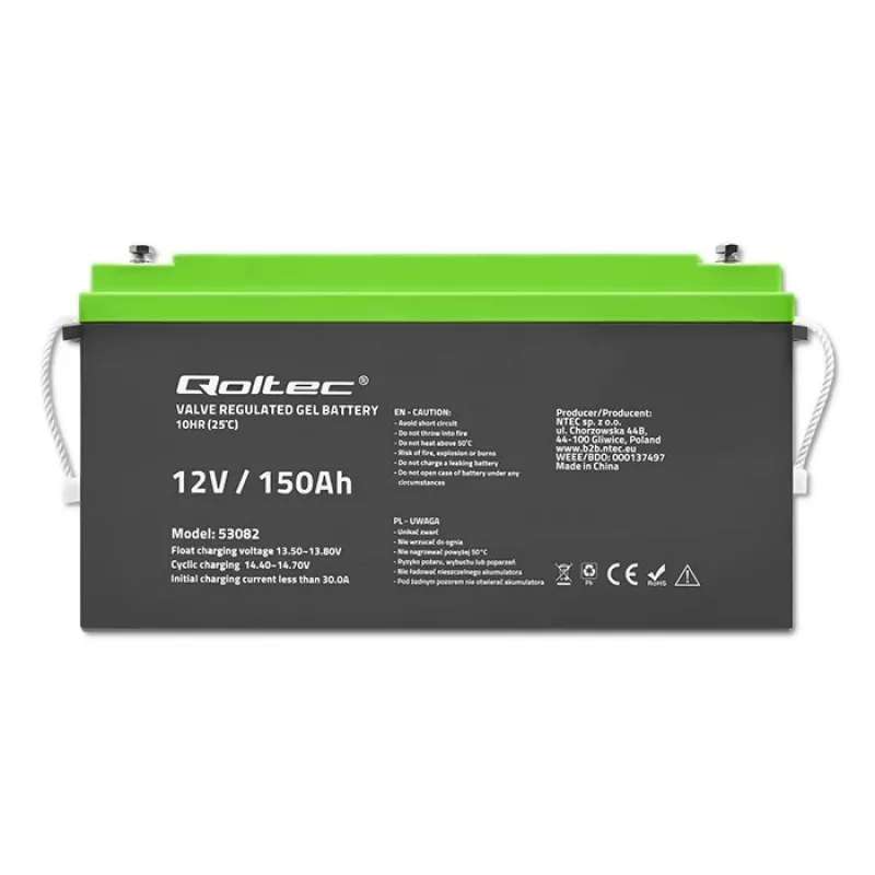 Qoltec batería de gel 12V 150Ah (GEL) - VRLA, sin mantenimiento, 41,8 kg
