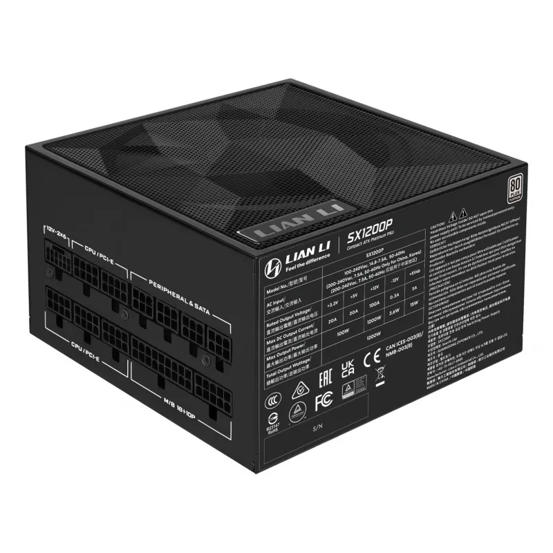 Lian Li SX Series fuente de alimentación 80 PLUS Platinum, totalmente modular, PCIe 5.1, ATX 3.1 - 1200 vatios, negro