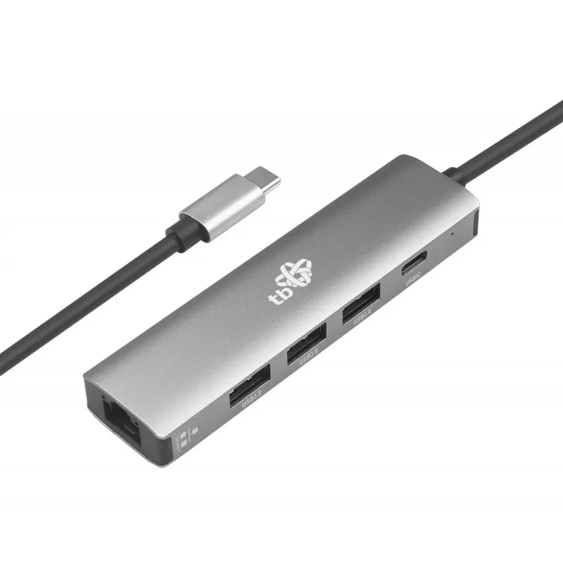 TB Adaptador USB-C a RJ45 Gigabit Ethernet con 3x USB-A 3.0 y USB-C PD 100W, Space Grey