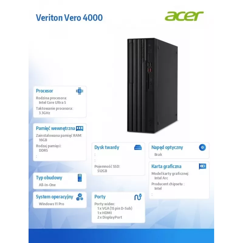 Acer Veriton Vero 4000 VVX4735GT SFF PC de sobremesa - Intel Core Ultra 5 225, 16GB DDR5, 512GB SSD, Windows 11 Pro