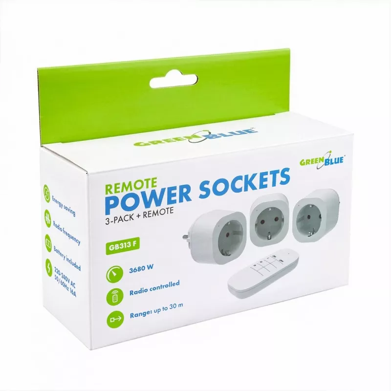 GreenBlue GB313 F enchufes con mando a distancia, juego de 3 con mando, tipo F