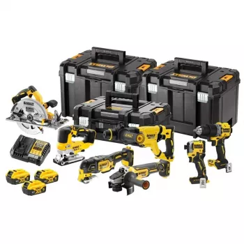 DEWALT 18V XR kit combinado de 7 herramientas DCK706P3T con 3 baterías de 5.0Ah, cargador y 3 cajas TSTAK (DCD805, DCF850, DCS355, DCH263, DCG405, DCS572, DCS334)