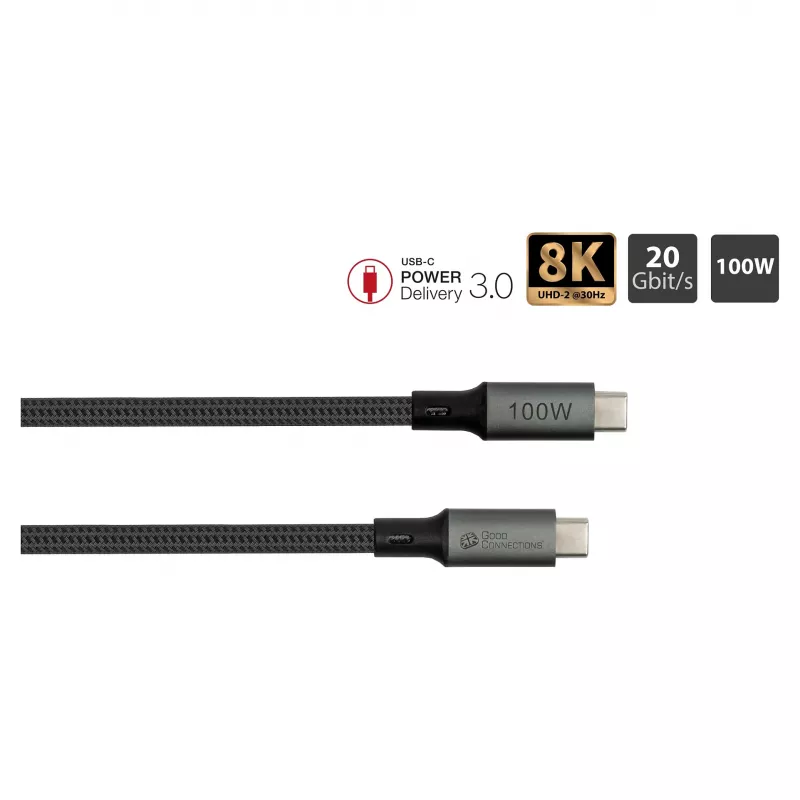GoodConnections cable USB-C 4.0 (ST-ST) 1m trenzado 100W 8K 30Hz antracita