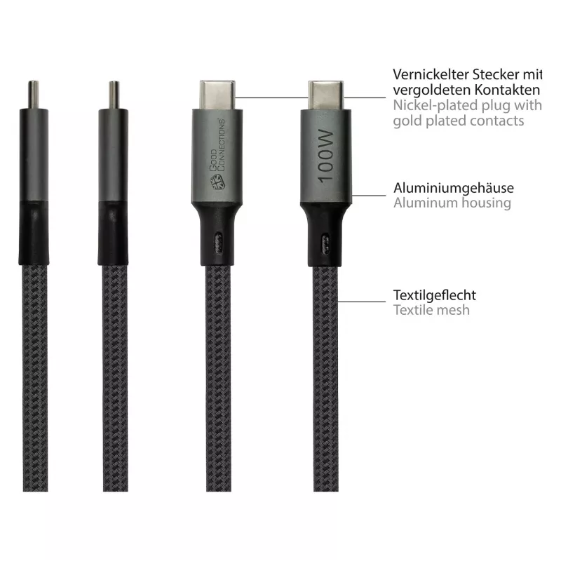 GoodConnections cable USB-C 4.0 (ST-ST) 1m trenzado 100W 8K 30Hz antracita