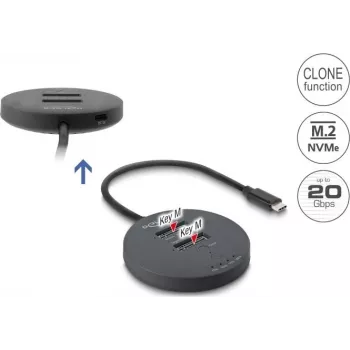 Delock estación de acoplamiento USB 20 Gbps M.2 para 2 SSD M.2 NVMe PCIe con función de clonación