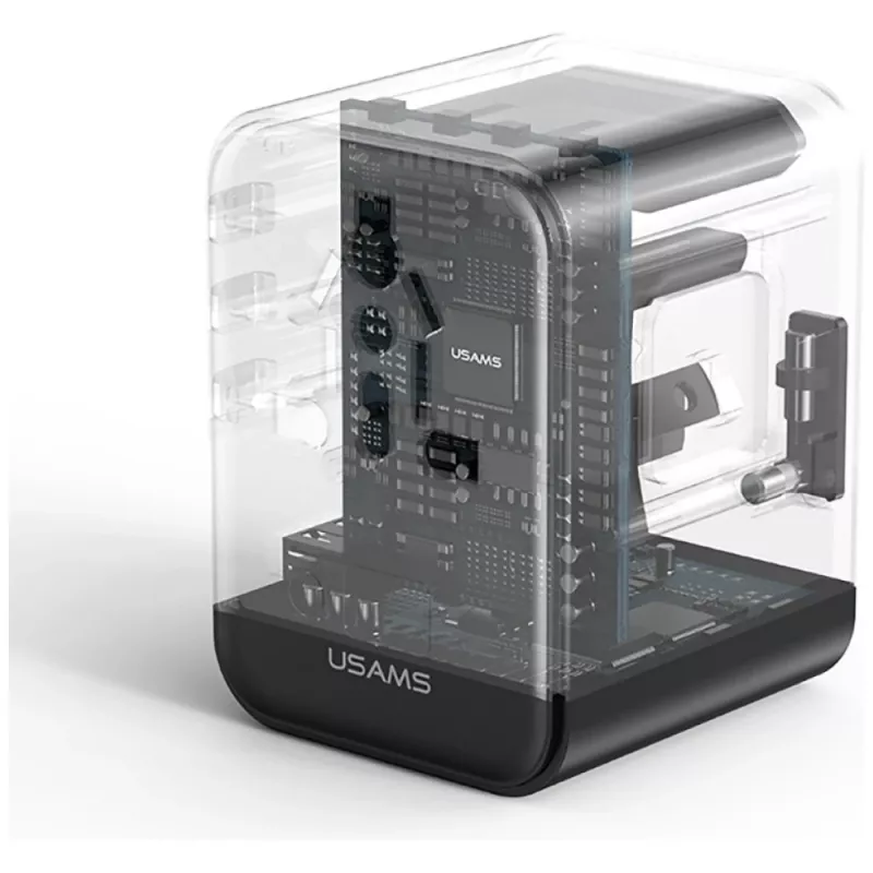 USAMS adaptador de viaje CC308 17W 4en1 US/AU/EU/UK negro
