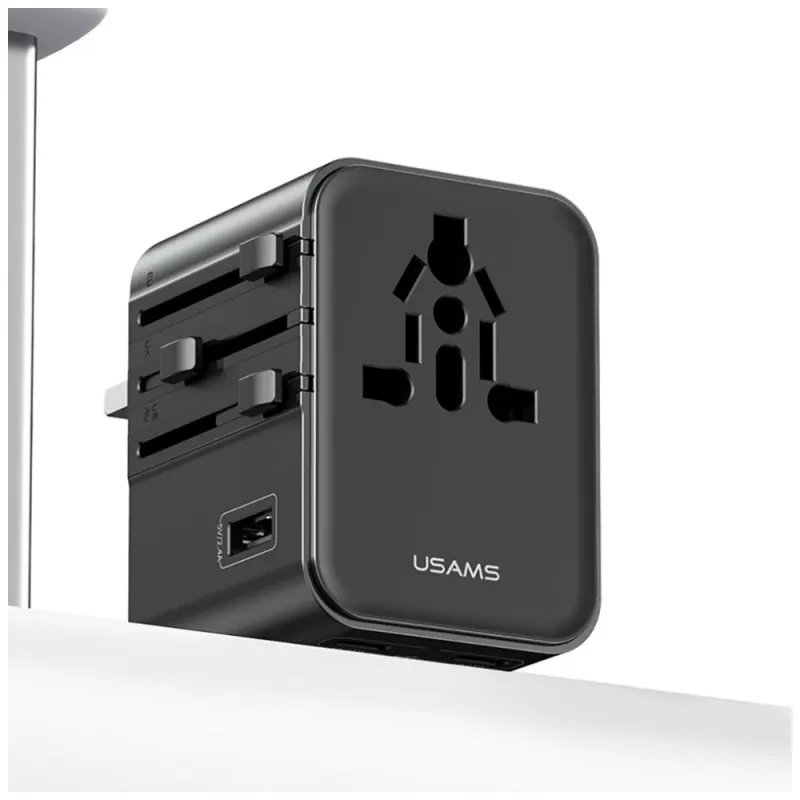 USAMS adaptador de viaje CC308 17W 4en1 US/AU/EU/UK negro