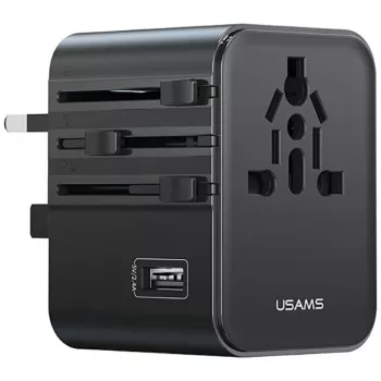 USAMS adaptador de viaje CC308 17W 4en1 US/AU/EU/UK negro