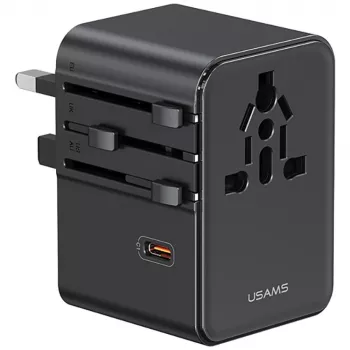 USAMS Adaptador de viaje CC310 70W 3xUSB-C US/AU/EU/UK Negro