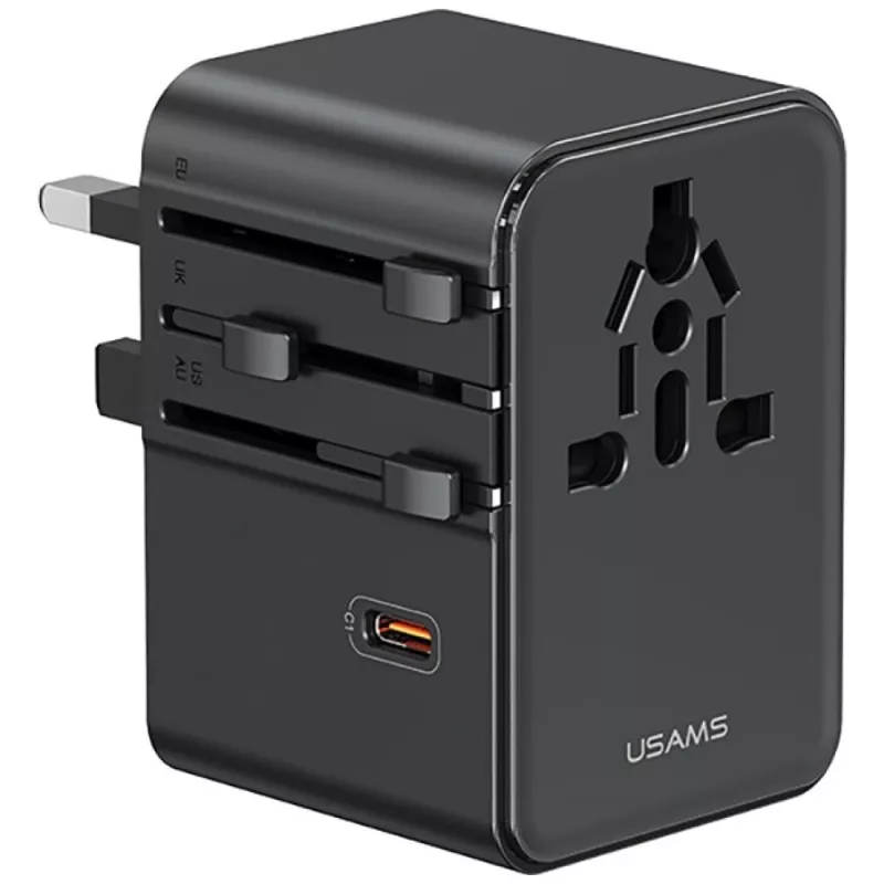 USAMS Adaptador de viaje CC310 70W 3xUSB-C US/AU/EU/UK Negro
