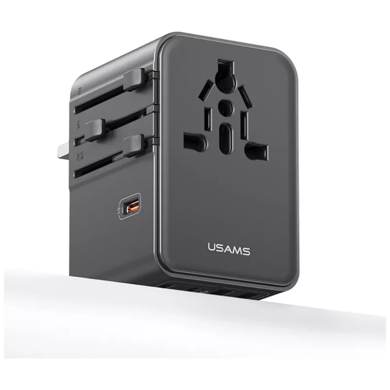 USAMS Adaptador de viaje CC310 70W 3xUSB-C US/AU/EU/UK Negro