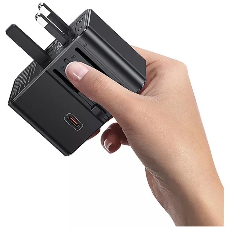 USAMS Adaptador de viaje CC310 70W 3xUSB-C US/AU/EU/UK Negro