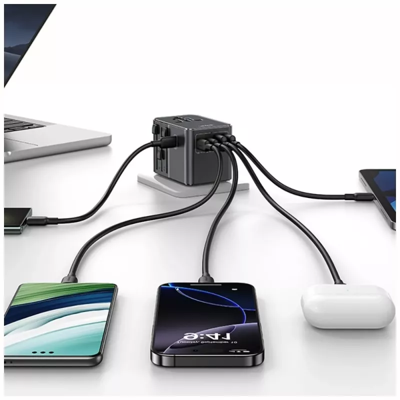 USAMS Adaptador de viaje CC310 70W 3xUSB-C US/AU/EU/UK Negro