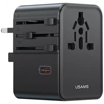 USAMS Adaptador de viaje CC310 70W 3xUSB-C US/AU/EU/UK Negro