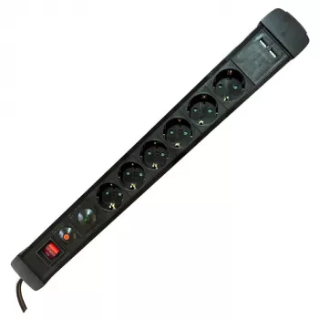 M-CAB Regleta de enchufes 6S PVC 1.5M 2U BK PROTECCIÓN CONTRA SOBRETENSIONES Y SOBRECARGAS