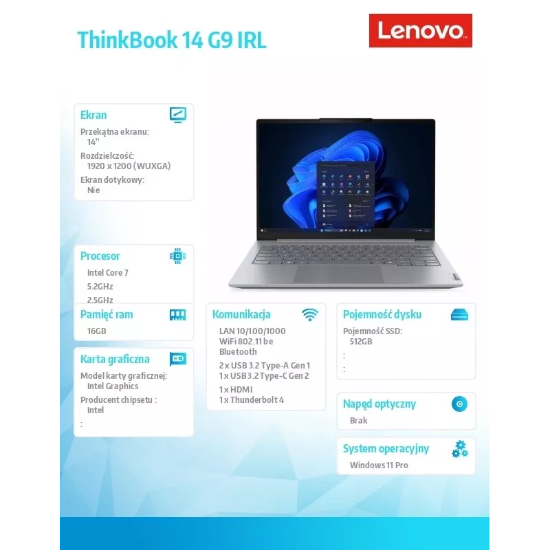 Portátil Lenovo ThinkBook 14 G9 IRL Intel Core 7 240H 16GB 512GB SSD 14,0