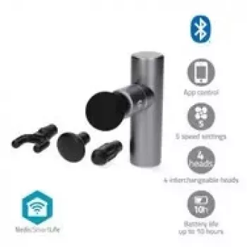 Nedis SmartLife pistola de masaje con 5 modos, 4 accesorios, Bluetooth, negra