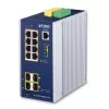 PLANET switch industrial Gigabit Ethernet 8 puertos GE PoE+ 2x 1G SFP + 2x 2.5G SFP Managed L2+, aluminio, azul