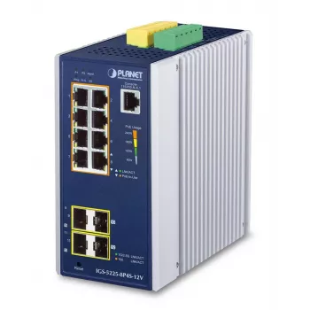 PLANET switch industrial Gigabit Ethernet 8 puertos GE PoE+ 2x 1G SFP + 2x 2.5G SFP Managed L2+, aluminio, azul