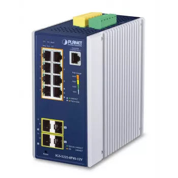 PLANET switch industrial Gigabit Ethernet 8 puertos GE PoE+ 2x 1G SFP + 2x 2.5G SFP Managed L2+, aluminio, azul