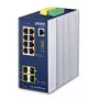 PLANET switch industrial Gigabit Ethernet 8 puertos GE PoE+ 2x 1G SFP + 2x 2.5G SFP Managed L2+, aluminio, azul