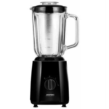 MPM MBL-37 Batidora, 500 W, Vaso de Cristal 1,5 L, Cuchilla de Acero Inoxidable, 2 Velocidades, Función Pulse, Tritura Hielo, Negro