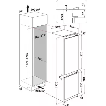 Whirlpool WHC18D071A1 Frigorífico-Congelador Integrable con 6th Sense Technology, 250 L Capacidad Total, Clase Energética D, Blanco