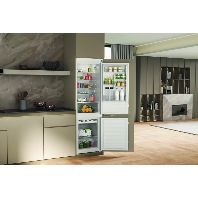 Whirlpool WHC18D071A1 Frigorífico-Congelador Integrable con 6th Sense Technology, 250 L Capacidad Total, Clase Energética D, Blanco