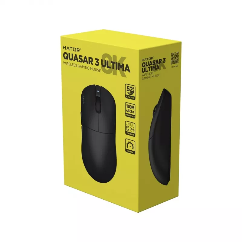 Hator Quasar 3 Ultima 8K Ratón Gaming Inalámbrico Negro